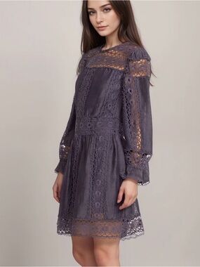 NWT Jade by Johnny Was Mitska Lace Mini Dress in Deep Plum M